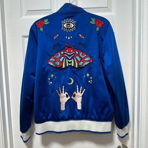 Adidas blue embroidered bomber jacket - size M